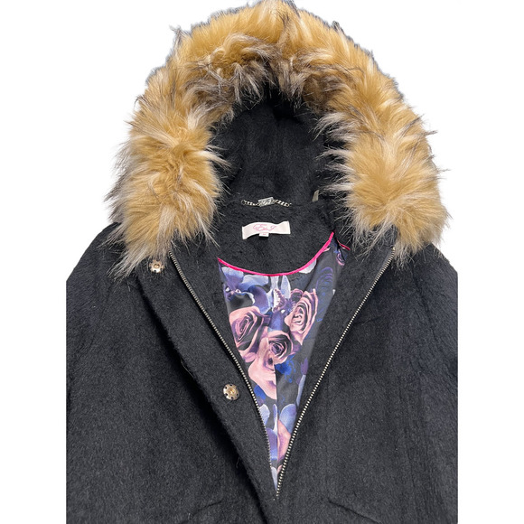 Eliza J - Belted Brushed Wool Blend with Faux Fur Trim - Size 10 - Picture 4 of 8